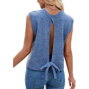 image:imageIDEALSANXUN Backless Sweater Vest for Women Spring Summer Tie Back Sleeveless Open Back Knit Tank TopsBlue