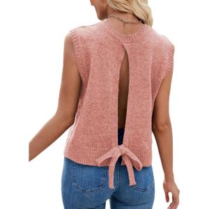 image:imageIDEALSANXUN Backless Sweater Vest for Women Spring Summer Tie Back Sleeveless Open Back Knit Tank TopsPink