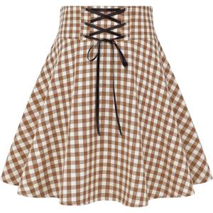 image:imageIDEALSANXUN Gothic Plaid Mini Skirts for Women Short High Waist Plaid SkirtsGingham Dark Khaki
