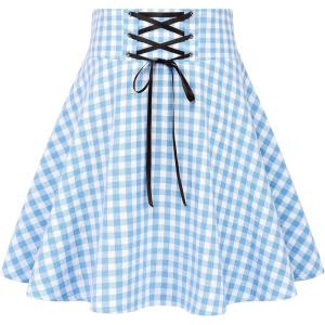 image:imageIDEALSANXUN Gothic Plaid Mini Skirts for Women Short High Waist Plaid SkirtsGingham Light Blue
