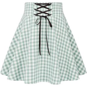 image:imageIDEALSANXUN Gothic Plaid Mini Skirts for Women Short High Waist Plaid SkirtsGingham Pastel Green