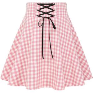 image:imageIDEALSANXUN Gothic Plaid Mini Skirts for Women Short High Waist Plaid SkirtsGingham Pink