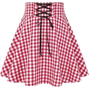 image:imageIDEALSANXUN Gothic Plaid Mini Skirts for Women Short High Waist Plaid SkirtsGingham Wine