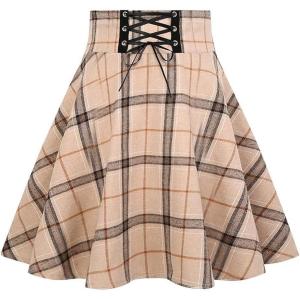 image:imageIDEALSANXUN Gothic Plaid Mini Skirts for Women Short High Waist Plaid SkirtsPlaid Plaid Khaki