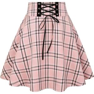 image:imageIDEALSANXUN Gothic Plaid Mini Skirts for Women Short High Waist Plaid SkirtsPlaid Plaid Pink