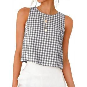 image:imageIDEALSANXUN Womens Gingham Crop Tank Tops 2026 Spring Summer Sleeveless Vest TopGrey