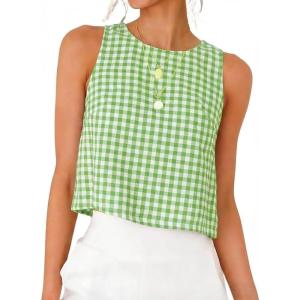 image:imageIDEALSANXUN Womens Gingham Crop Tank Tops 2026 Spring Summer Sleeveless Vest TopLight Green