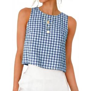 image:imageIDEALSANXUN Womens Gingham Crop Tank Tops 2026 Spring Summer Sleeveless Vest TopRetro Blue