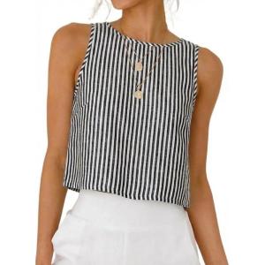image:imageIDEALSANXUN Womens Gingham Crop Tank Tops 2026 Spring Summer Sleeveless Vest TopStriped Black