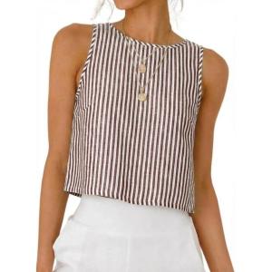 image:imageIDEALSANXUN Womens Gingham Crop Tank Tops 2026 Spring Summer Sleeveless Vest TopStriped Brown