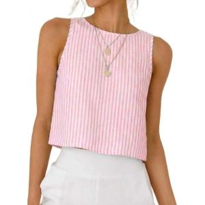 image:imageIDEALSANXUN Womens Gingham Crop Tank Tops 2026 Spring Summer Sleeveless Vest TopStriped Pink