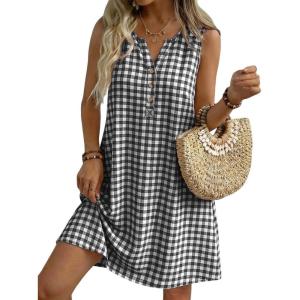 image:imageIDEALSANXUN Womens Gingham Dress Spring Summer Button Down Sleeveless Midi A Line DressBlack