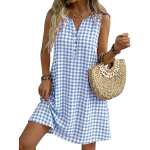 image:imageIDEALSANXUN Womens Gingham Dress Spring Summer Button Down Sleeveless Midi A Line DressLight Blue