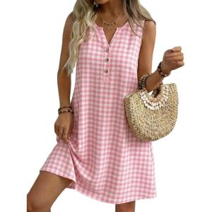 image:imageIDEALSANXUN Womens Gingham Dress Spring Summer Button Down Sleeveless Midi A Line DressPink