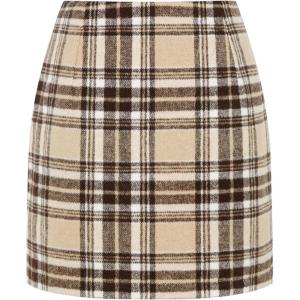 image:imageIDEALSANXUN Womens High Waist Plaid Skirt Bodycon Pencil Wool Mini SkirtsBrownkhaki