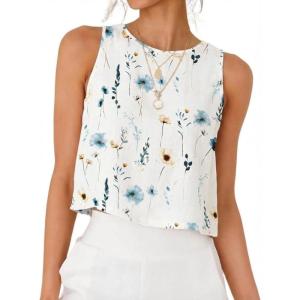 image:imageIDEALSANXUN Womens Linen Crop Tank Tops 2026 Spring Summer Beach Sleeveless TopsFloral Blue