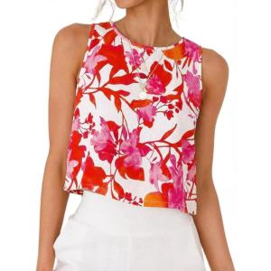 image:imageIDEALSANXUN Womens Linen Crop Tank Tops 2026 Spring Summer Beach Sleeveless TopsFloral Red