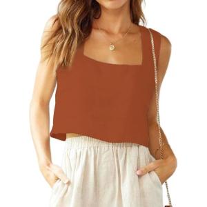 image:imageIDEALSANXUN Womens Linen Crop Tank Tops Cute Summer Sleeveless Cropped Cotton Linen TopsBrick