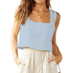 image:imageIDEALSANXUN Womens Linen Crop Tank Tops Cute Summer Sleeveless Cropped Cotton Linen TopsLight Blue