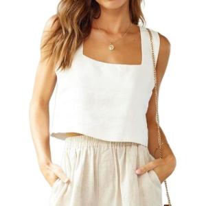 image:imageIDEALSANXUN Womens Linen Crop Tank Tops Cute Summer Sleeveless Cropped Cotton Linen TopsWhite