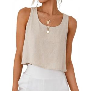 image:imageIDEALSANXUN Womens Scoop Neck Crop Tank Tops Spring Summer Sleeveless TopsBeige