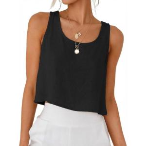 image:imageIDEALSANXUN Womens Scoop Neck Crop Tank Tops Spring Summer Sleeveless TopsBlack