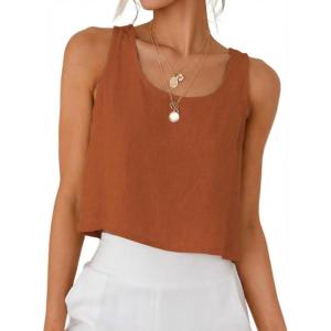 image:imageIDEALSANXUN Womens Scoop Neck Crop Tank Tops Spring Summer Sleeveless TopsBrick Red
