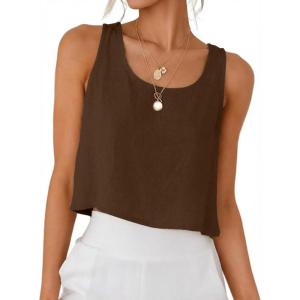 image:imageIDEALSANXUN Womens Scoop Neck Crop Tank Tops Spring Summer Sleeveless TopsCoffee