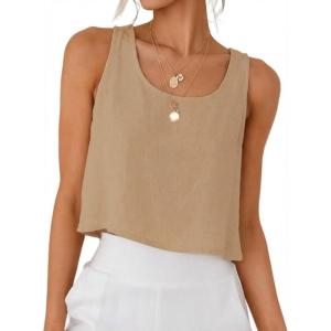 image:imageIDEALSANXUN Womens Scoop Neck Crop Tank Tops Spring Summer Sleeveless TopsDark Khaki