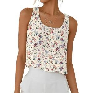 image:imageIDEALSANXUN Womens Scoop Neck Crop Tank Tops Spring Summer Sleeveless TopsFloral Beige