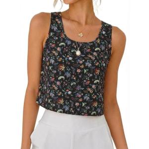 image:imageIDEALSANXUN Womens Scoop Neck Crop Tank Tops Spring Summer Sleeveless TopsFloral Black