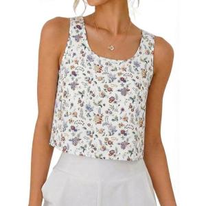 image:imageIDEALSANXUN Womens Scoop Neck Crop Tank Tops Spring Summer Sleeveless TopsFloral White