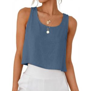 image:imageIDEALSANXUN Womens Scoop Neck Crop Tank Tops Spring Summer Sleeveless TopsGrey Blue