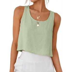 image:imageIDEALSANXUN Womens Scoop Neck Crop Tank Tops Spring Summer Sleeveless TopsLight Green
