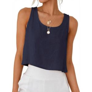 image:imageIDEALSANXUN Womens Scoop Neck Crop Tank Tops Spring Summer Sleeveless TopsNavy