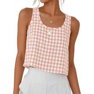 image:imageIDEALSANXUN Womens Scoop Neck Crop Tank Tops Spring Summer Sleeveless TopsPlaid Pink