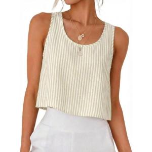 image:imageIDEALSANXUN Womens Scoop Neck Crop Tank Tops Spring Summer Sleeveless TopsStriped Beige