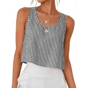image:imageIDEALSANXUN Womens Scoop Neck Crop Tank Tops Spring Summer Sleeveless TopsStriped Black