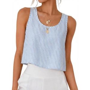image:imageIDEALSANXUN Womens Scoop Neck Crop Tank Tops Spring Summer Sleeveless TopsStriped Light Blue