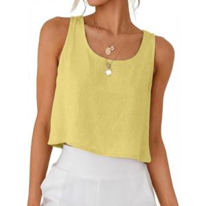 image:imageIDEALSANXUN Womens Scoop Neck Crop Tank Tops Spring Summer Sleeveless TopsYellow