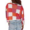 image:imageIDEALSANXUN Womens Color Block Cropped Sweater Fall Winter Trendy Cute Long Sleeve Knit Sweater TopsRed