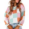 image:imageIDEALSANXUN Womens Color Block Cropped Sweater Fall Winter Trendy Cute Long Sleeve Knit Sweater TopsPink