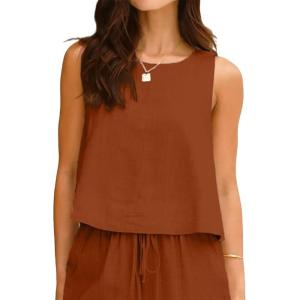 image:imageIDEALSANXUN Womens Linen Tank Tops Spring Summer Relaxed Fit Sleeveless ShirtsBrick Red