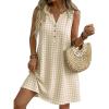 image:imageIDEALSANXUN Womens Gingham Dress Spring Summer Button Down Sleeveless Midi A Line DressKhaki