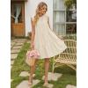 image:imageIDEALSANXUN Womens Gingham Dress Spring Summer Beach Casual Cap Sleeve Tiered A Line Mini DressesBeige