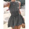 image:imageIDEALSANXUN Womens Gingham Smocked Mini Dress Spring Summer High Neck Sleeveless Plaid DressesBlack