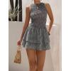 image:imageIDEALSANXUN Womens Gingham Smocked Mini Dress Spring Summer High Neck Sleeveless Plaid DressesBlack
