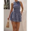 image:imageIDEALSANXUN Womens Gingham Smocked Mini Dress Spring Summer High Neck Sleeveless Plaid DressesNavy