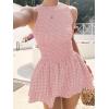 image:imageIDEALSANXUN Womens Gingham Smocked Mini Dress Spring Summer High Neck Sleeveless Plaid DressesPink