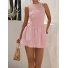 image:imageIDEALSANXUN Womens Gingham Smocked Mini Dress Spring Summer High Neck Sleeveless Plaid DressesPink